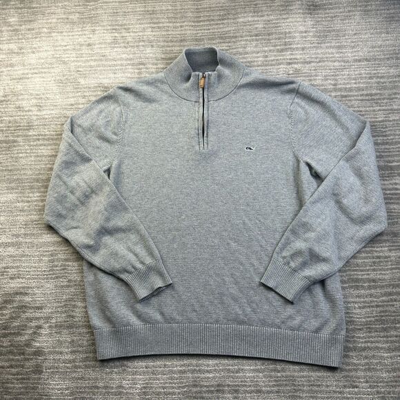 Vineyard Vines Sweater Mens Medium Gray Quarter Zip Whale Preppy - Picture 1 of 8